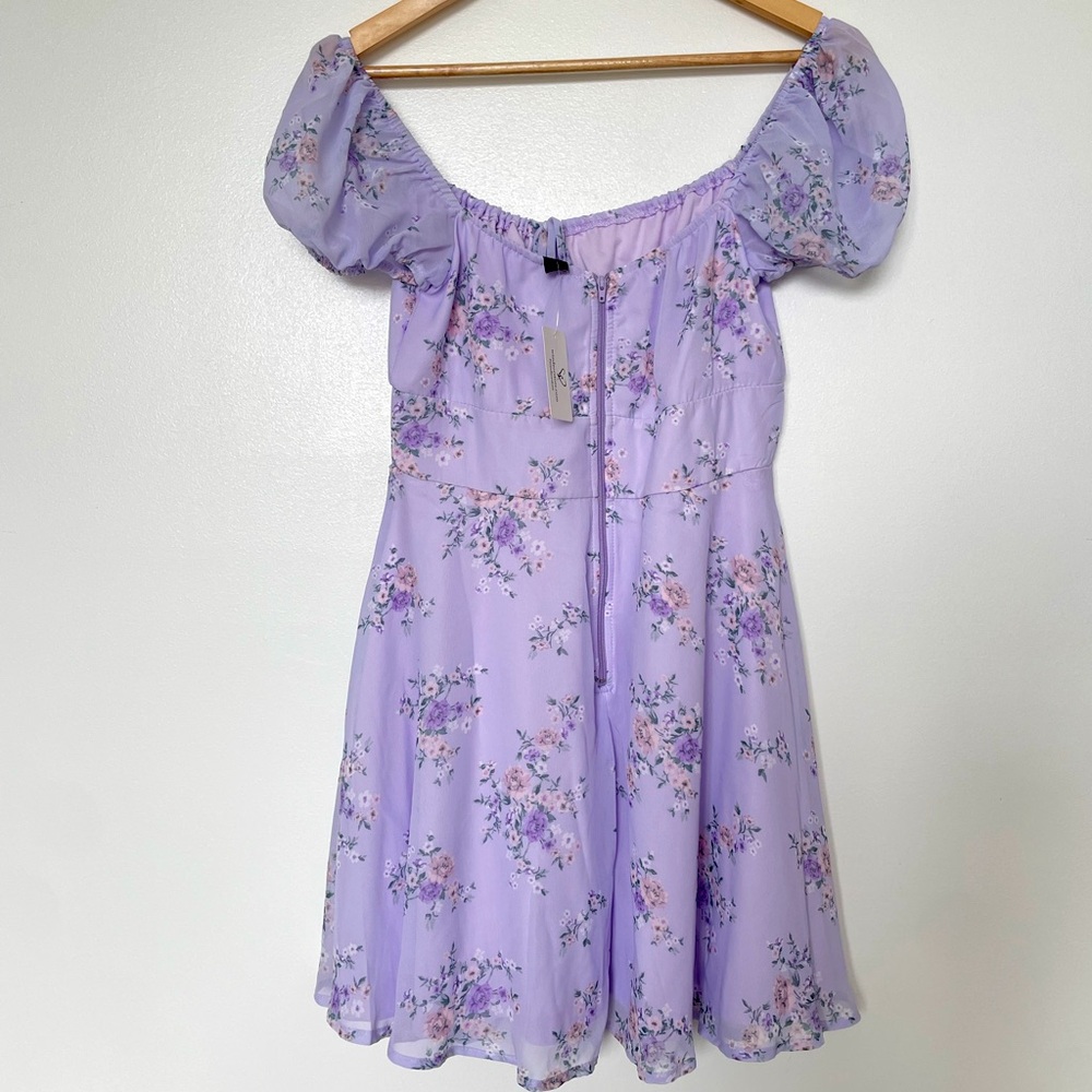 [NEW] Windsor Lavender Puff Sleeve Floral Chiffon Skater Dress